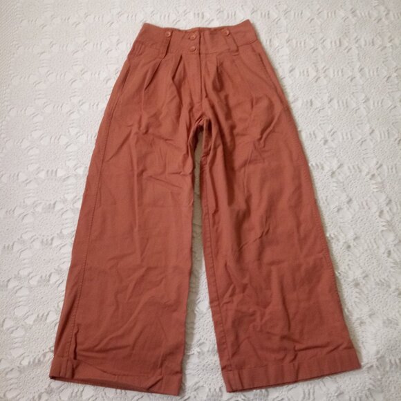 Tiny Wide Leg Pants Orange Pleat Front Ankle Crop Cuffed Hem High Rise S Women - Picture 1 of 10